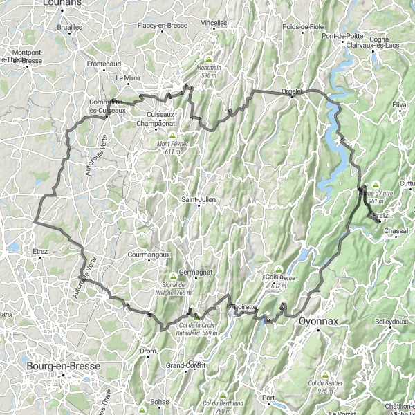 Miniature de la carte de l'inspiration cycliste "Circuit de Lavans-lès-Saint-Claude" dans la Franche-Comté, France. Générée par le planificateur d'itinéraire cycliste Tarmacs.app