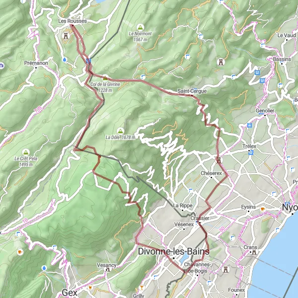 Miniature de la carte de l'inspiration cycliste "Les Rousses - Fort des Rousses" dans la Franche-Comté, France. Générée par le planificateur d'itinéraire cycliste Tarmacs.app