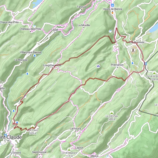 Miniature de la carte de l'inspiration cycliste "Les Rousses - La Cure Loop" dans la Franche-Comté, France. Générée par le planificateur d'itinéraire cycliste Tarmacs.app