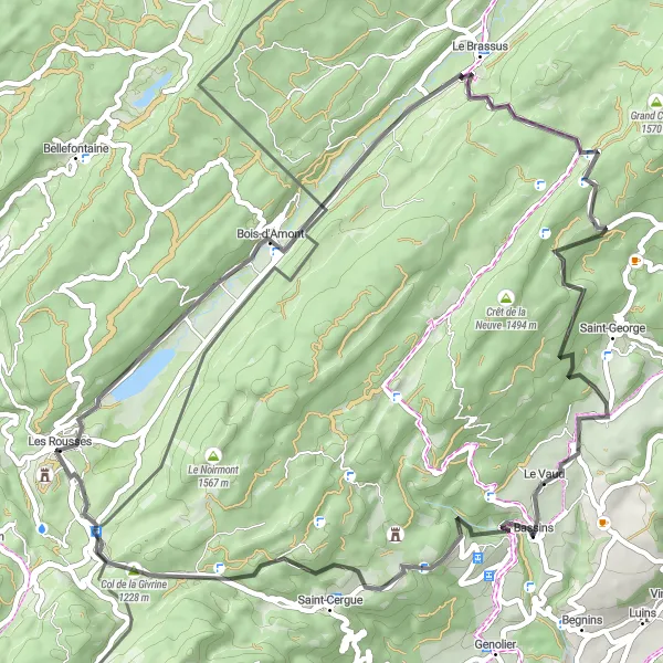 Miniature de la carte de l'inspiration cycliste "Les Rousses - Col de la Givrine" dans la Franche-Comté, France. Générée par le planificateur d'itinéraire cycliste Tarmacs.app
