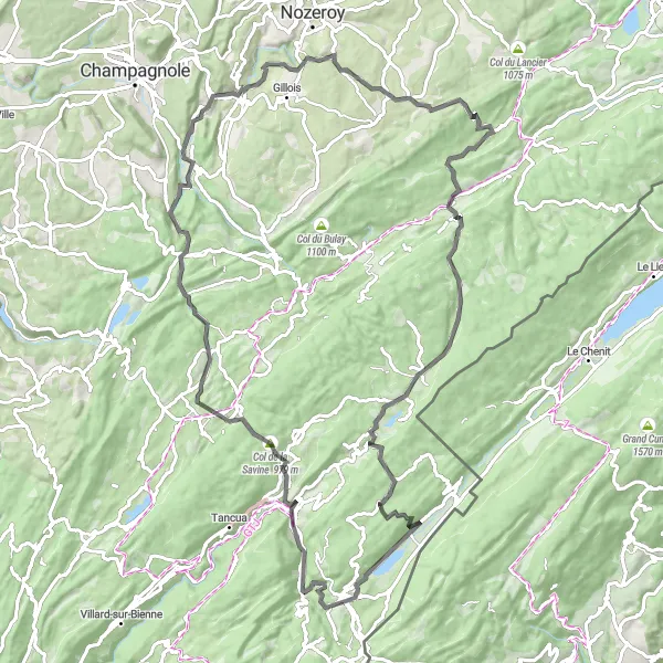 Map miniature of "The Ultimate Road Challenge" cycling inspiration in Franche-Comté, France. Generated by Tarmacs.app cycling route planner