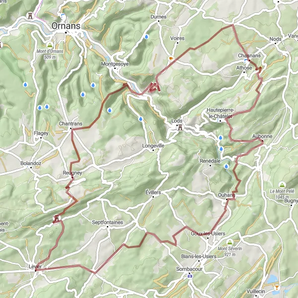 Map miniature of "The Gravel Adventure" cycling inspiration in Franche-Comté, France. Generated by Tarmacs.app cycling route planner