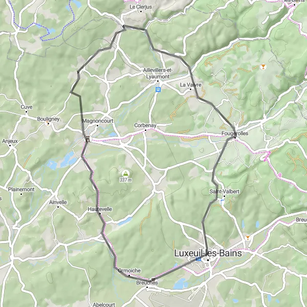 Map miniature of "Explore the Tranquil Countryside of Hautevelle" cycling inspiration in Franche-Comté, France. Generated by Tarmacs.app cycling route planner