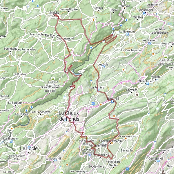 Map miniature of "Gravel Adventure in Franche-Comté" cycling inspiration in Franche-Comté, France. Generated by Tarmacs.app cycling route planner
