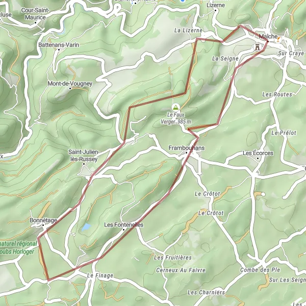 Miniature de la carte de l'inspiration cycliste "Circuit des Fontenelles" dans la Franche-Comté, France. Générée par le planificateur d'itinéraire cycliste Tarmacs.app