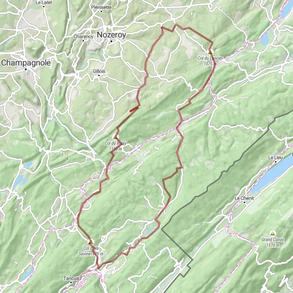 Map miniature of "Gravel Adventure near Morbier" cycling inspiration in Franche-Comté, France. Generated by Tarmacs.app cycling route planner