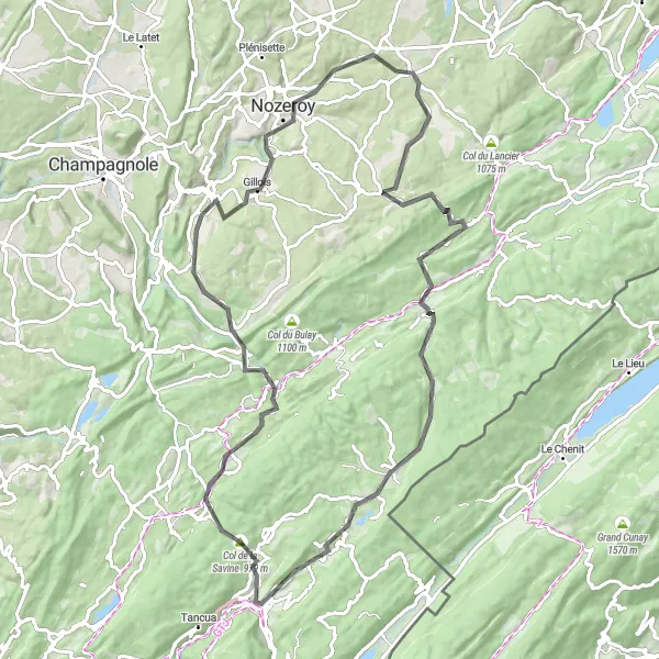 Map miniature of "Morbier Circular Road Ride" cycling inspiration in Franche-Comté, France. Generated by Tarmacs.app cycling route planner