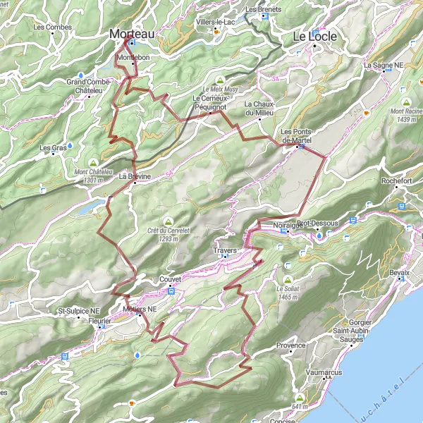 Miniature de la carte de l'inspiration cycliste "Exploration Naturelle du Jura" dans la Franche-Comté, France. Générée par le planificateur d'itinéraire cycliste Tarmacs.app