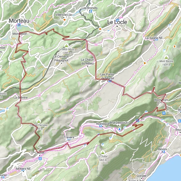 Miniature de la carte de l'inspiration cycliste "Les Grands Espaces de Franche-Comté" dans la Franche-Comté, France. Générée par le planificateur d'itinéraire cycliste Tarmacs.app