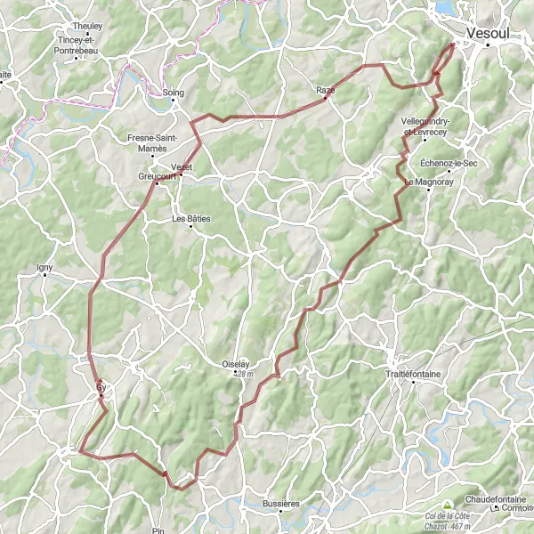 Map miniature of "Gravel Adventure" cycling inspiration in Franche-Comté, France. Generated by Tarmacs.app cycling route planner