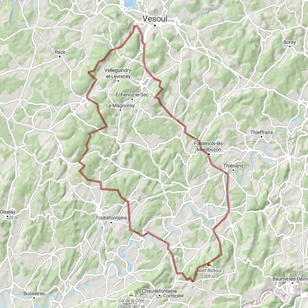 Miniature de la carte de l'inspiration cycliste "Tour des Montagnes Franches" dans la Franche-Comté, France. Générée par le planificateur d'itinéraire cycliste Tarmacs.app