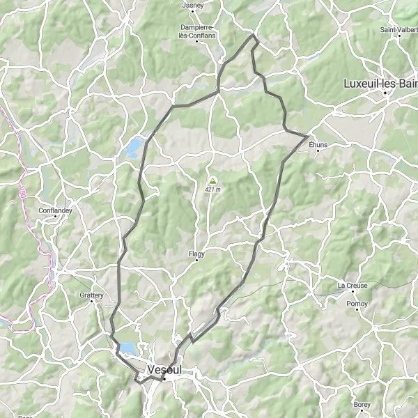 Map miniature of "Scenic Road Journey" cycling inspiration in Franche-Comté, France. Generated by Tarmacs.app cycling route planner