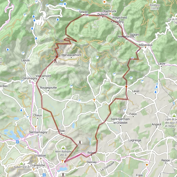 Map miniature of "The Gravel Expedition" cycling inspiration in Franche-Comté, France. Generated by Tarmacs.app cycling route planner