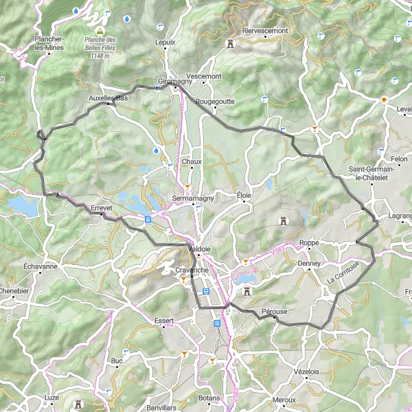 Map miniature of "Le Haut Biez Loop" cycling inspiration in Franche-Comté, France. Generated by Tarmacs.app cycling route planner