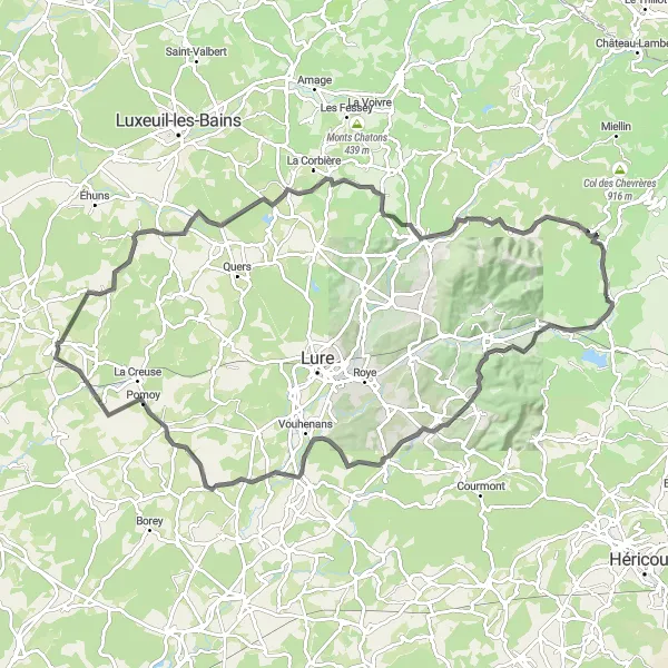 Map miniature of "Road Cycling Adventure: Explore the Magnificent Franche-Comté" cycling inspiration in Franche-Comté, France. Generated by Tarmacs.app cycling route planner