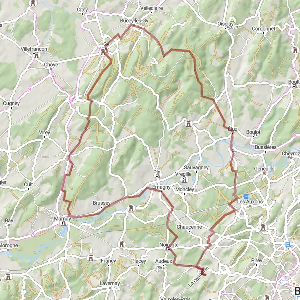 Map miniature of "Rolling Hills and Scenic Routes" cycling inspiration in Franche-Comté, France. Generated by Tarmacs.app cycling route planner