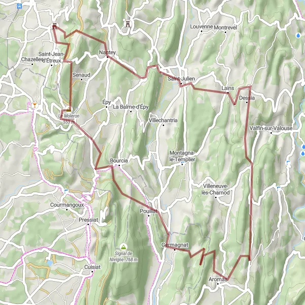 Map miniature of "Lains Loop" cycling inspiration in Franche-Comté, France. Generated by Tarmacs.app cycling route planner