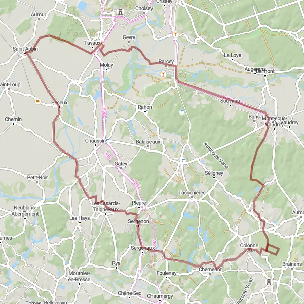 Miniature de la carte de l'inspiration cycliste "Le Circuit des Deux-Fays" dans la Franche-Comté, France. Générée par le planificateur d'itinéraire cycliste Tarmacs.app