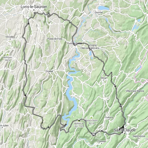 Map miniature of "The Road Challenge" cycling inspiration in Franche-Comté, France. Generated by Tarmacs.app cycling route planner