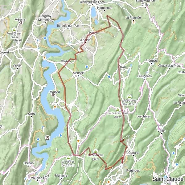 Miniature de la carte de l'inspiration cycliste "Les Montagnes Mystiques de Franche-Comté" dans la Franche-Comté, France. Générée par le planificateur d'itinéraire cycliste Tarmacs.app