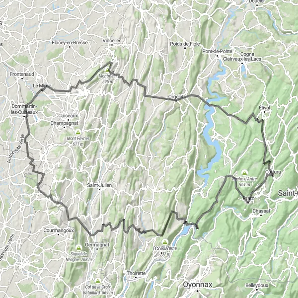 Map miniature of "The Mountainous Adventure" cycling inspiration in Franche-Comté, France. Generated by Tarmacs.app cycling route planner
