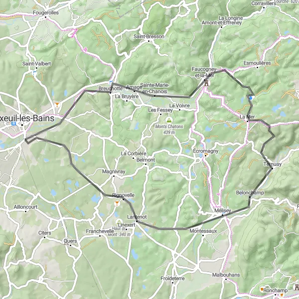 Map miniature of "Valley Adventure" cycling inspiration in Franche-Comté, France. Generated by Tarmacs.app cycling route planner