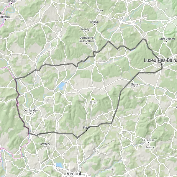 Map miniature of "The Belle Poule Circuit" cycling inspiration in Franche-Comté, France. Generated by Tarmacs.app cycling route planner