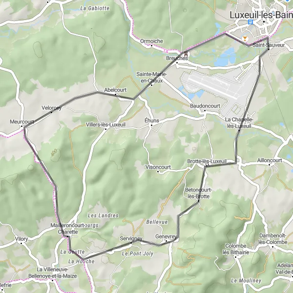 Map miniature of "The Luxeuil Circuit" cycling inspiration in Franche-Comté, France. Generated by Tarmacs.app cycling route planner