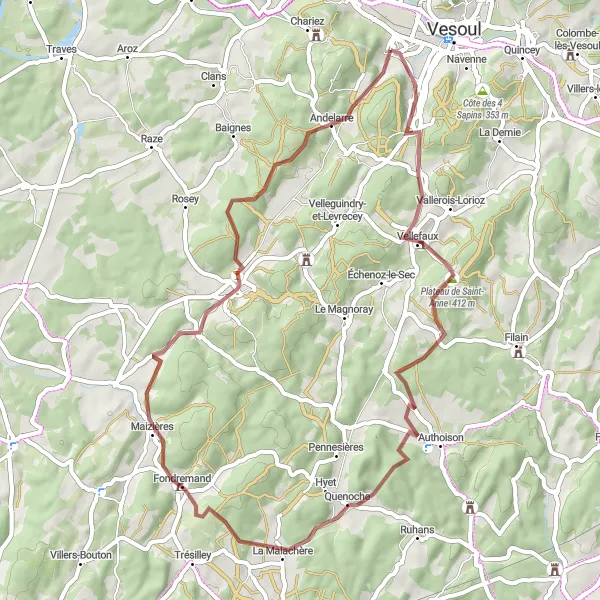 Miniature de la carte de l'inspiration cycliste "L'Exploration des Sentiers Secrets" dans la Franche-Comté, France. Générée par le planificateur d'itinéraire cycliste Tarmacs.app