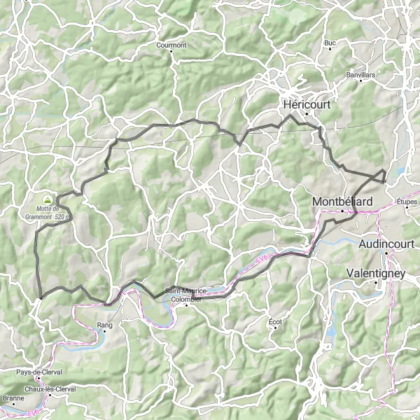 Miniature de la carte de l'inspiration cycliste "Tour de L'Isle-sur-le-Doubs" dans la Franche-Comté, France. Générée par le planificateur d'itinéraire cycliste Tarmacs.app
