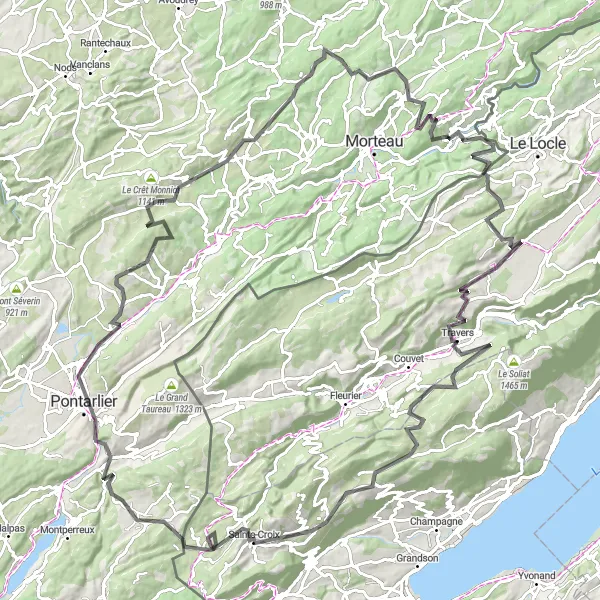 Miniature de la carte de l'inspiration cycliste "Boucle des Horlogers" dans la Franche-Comté, France. Générée par le planificateur d'itinéraire cycliste Tarmacs.app