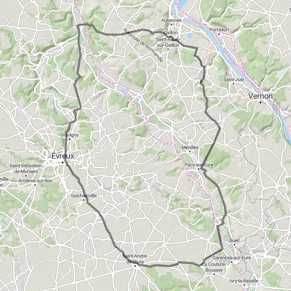 Map miniature of "Discover the Historic Villages of Haute-Normandie" cycling inspiration in Haute-Normandie, France. Generated by Tarmacs.app cycling route planner