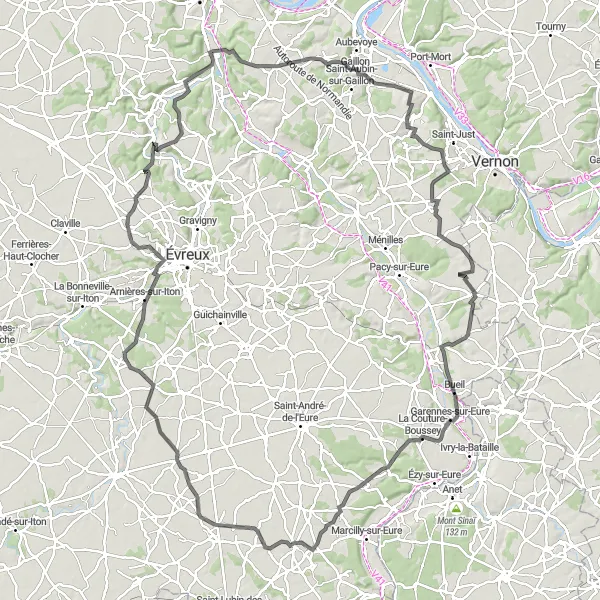 Miniature de la carte de l'inspiration cycliste "Les Châteaux de Normandie" dans la Haute-Normandie, France. Générée par le planificateur d'itinéraire cycliste Tarmacs.app