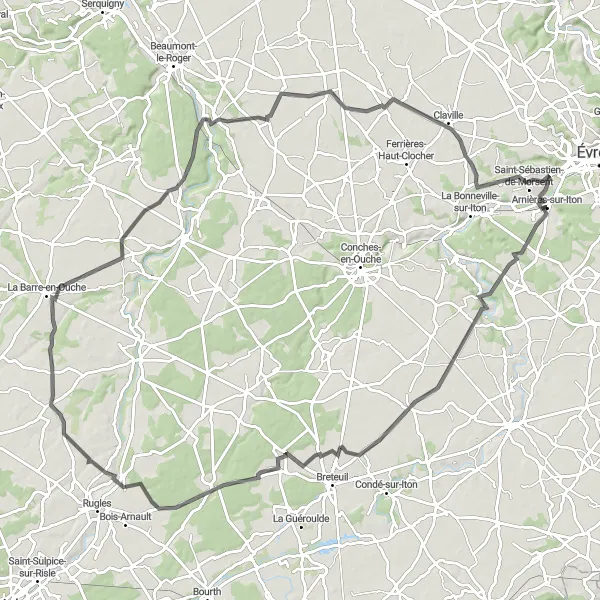 Map miniature of "Circuit du Secret Normand" cycling inspiration in Haute-Normandie, France. Generated by Tarmacs.app cycling route planner