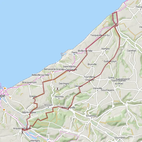 Map miniature of "Martin-Église Gravel Route" cycling inspiration in Haute-Normandie, France. Generated by Tarmacs.app cycling route planner