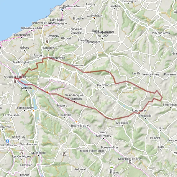 Map miniature of "Arques-la-Bataille Gravel Route" cycling inspiration in Haute-Normandie, France. Generated by Tarmacs.app cycling route planner