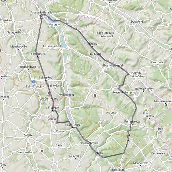 Map miniature of "Riverside and Forests in Haute-Normandie" cycling inspiration in Haute-Normandie, France. Generated by Tarmacs.app cycling route planner