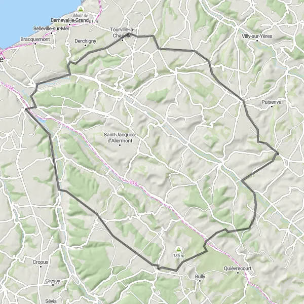 Map miniature of "Ancourt Road Route" cycling inspiration in Haute-Normandie, France. Generated by Tarmacs.app cycling route planner