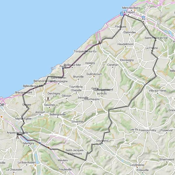 Map miniature of "Mont de Vassonville Road Route" cycling inspiration in Haute-Normandie, France. Generated by Tarmacs.app cycling route planner