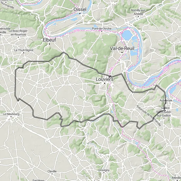Miniature de la carte de l'inspiration cycliste "La Vallée de l'Iton" dans la Haute-Normandie, France. Générée par le planificateur d'itinéraire cycliste Tarmacs.app