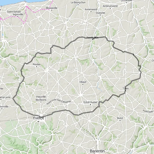 Map miniature of "The Seine Valley Experience" cycling inspiration in Haute-Normandie, France. Generated by Tarmacs.app cycling route planner