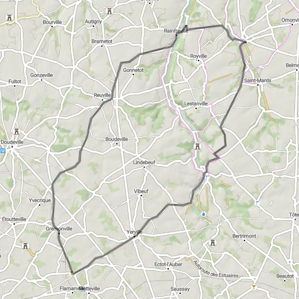 Map miniature of "The Countryside Escape" cycling inspiration in Haute-Normandie, France. Generated by Tarmacs.app cycling route planner