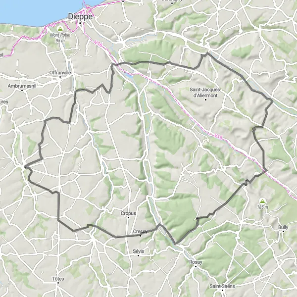 Map miniature of "Scenic Countryside and Charming Towns" cycling inspiration in Haute-Normandie, France. Generated by Tarmacs.app cycling route planner