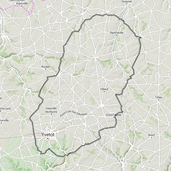 Map miniature of "The Hilly Adventure" cycling inspiration in Haute-Normandie, France. Generated by Tarmacs.app cycling route planner