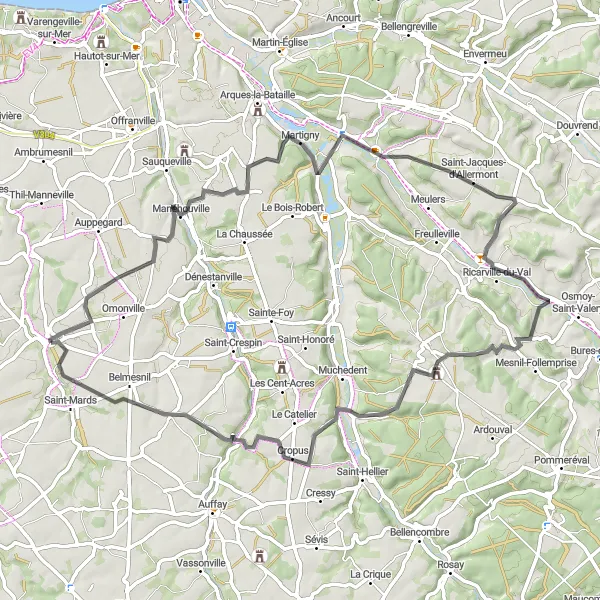 Map miniature of "The Château Circuit" cycling inspiration in Haute-Normandie, France. Generated by Tarmacs.app cycling route planner