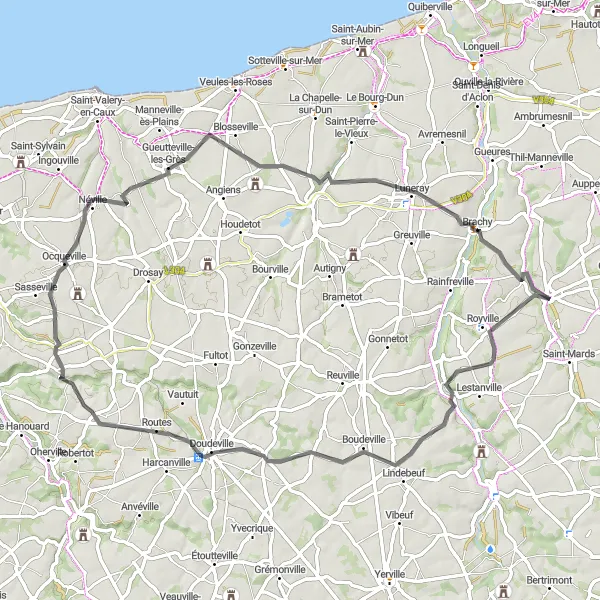 Miniature de la carte de l'inspiration cycliste "Countryside Adventure" dans la Haute-Normandie, France. Générée par le planificateur d'itinéraire cycliste Tarmacs.app