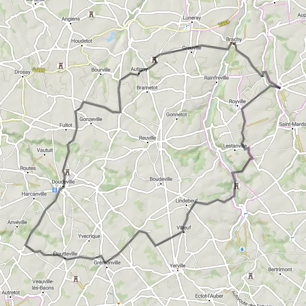 Map miniature of "Enchanting Villages and Beautiful Landscapes" cycling inspiration in Haute-Normandie, France. Generated by Tarmacs.app cycling route planner