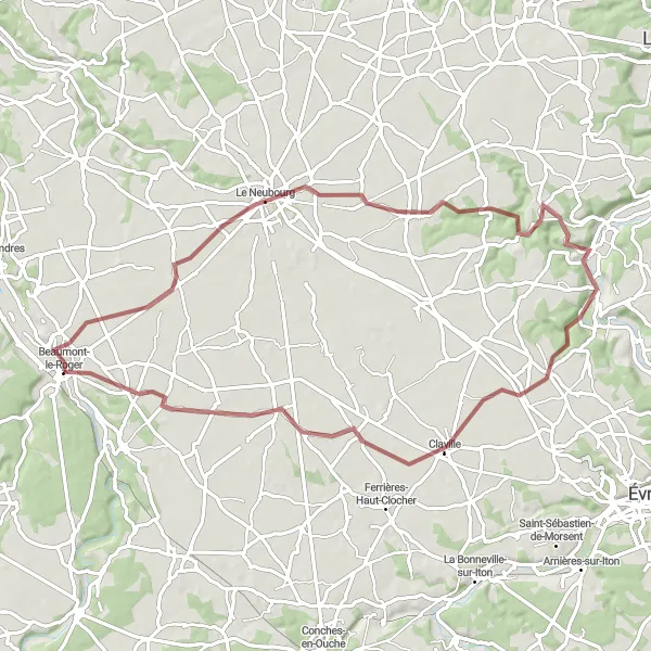 Map miniature of "Gravel Adventure Through Émanville" cycling inspiration in Haute-Normandie, France. Generated by Tarmacs.app cycling route planner