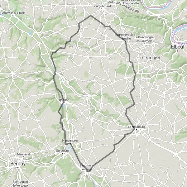 Map miniature of "Exploring the Risle River and Beyond" cycling inspiration in Haute-Normandie, France. Generated by Tarmacs.app cycling route planner