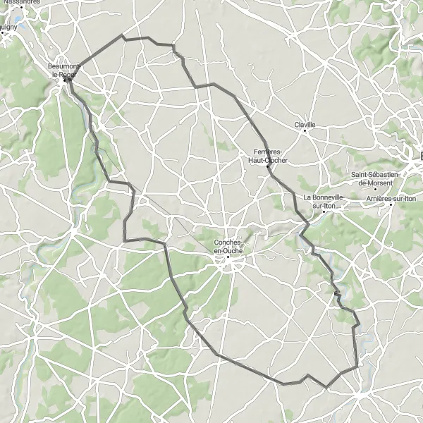 Map miniature of "Combon Loop" cycling inspiration in Haute-Normandie, France. Generated by Tarmacs.app cycling route planner